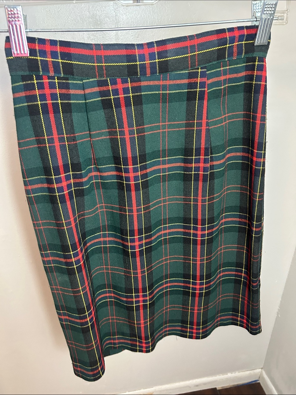 Tracy Evans Dark Green Plaid Pencil Skirt with Red Accents
